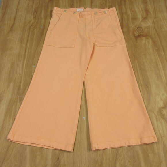 PILCRO ANTHROPOLOGIE The Kit Cropped High-Rise Wide-Leg Jeans Sz 31 Peach Orange - Picture 5 of 16